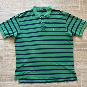 POLO RALPH LAUREN Y2K 90s striped Blue green Polo shirt Sz XL preppy golf cotton